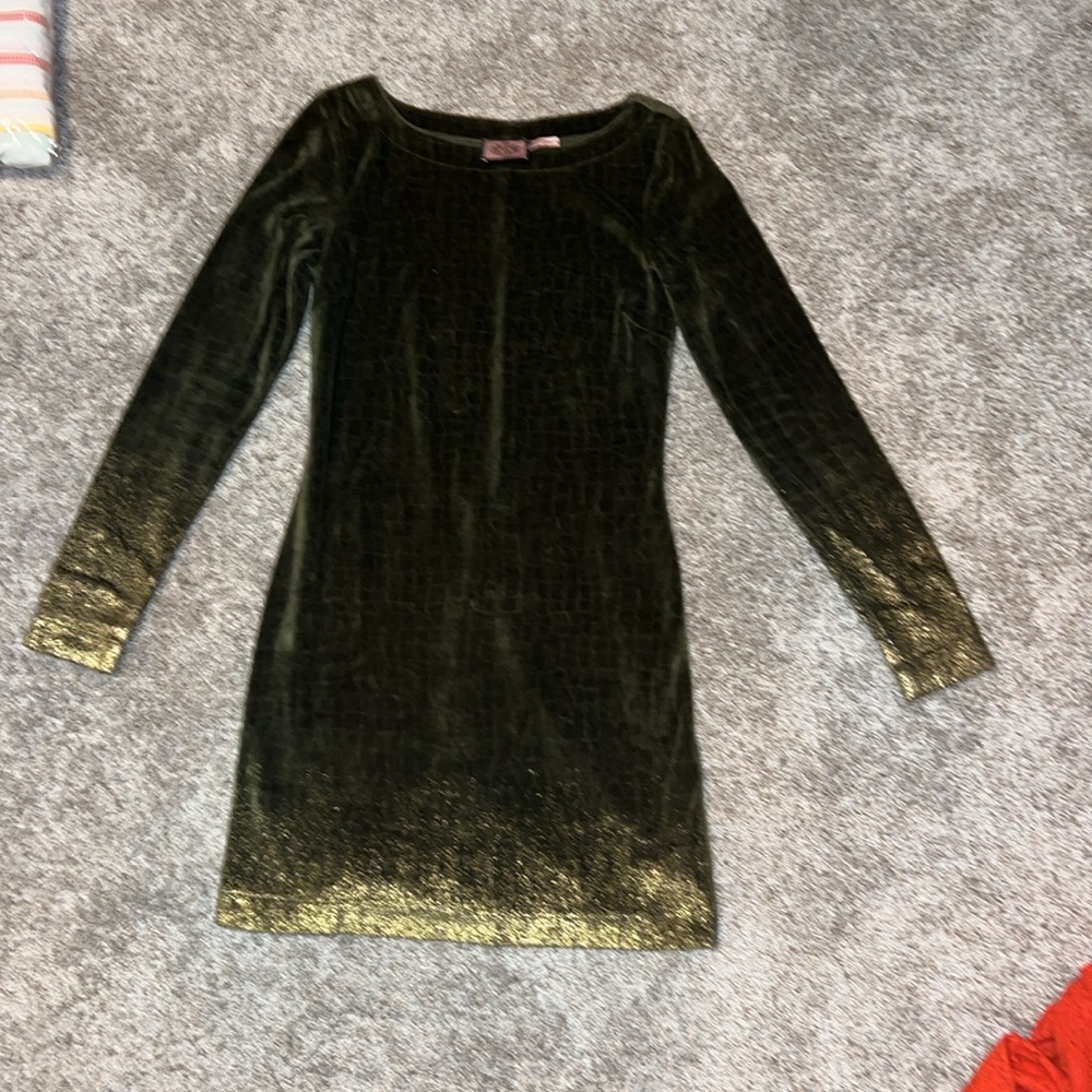 Juicy Couture Olive Velour Gold Dipped Dress size small?
